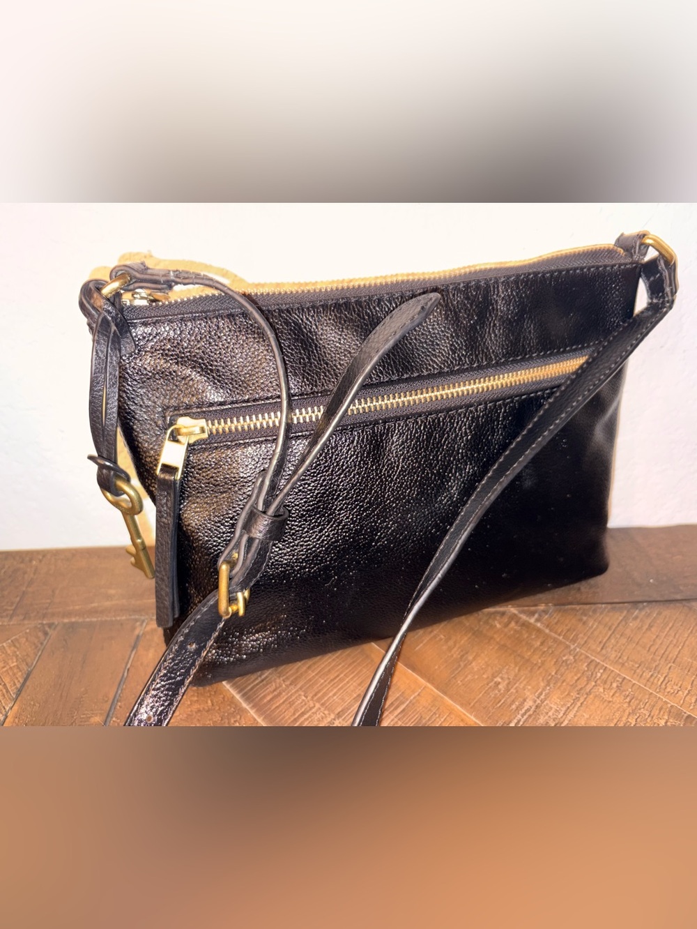 ❤️Fossil Black Leather Crossbody Bag with Matching Wallet - Picture 4 of 6